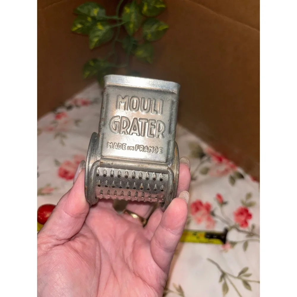 Vintage Mouli Grater Rotary Cheese Nut Shredder Made in France Red Wood Handle